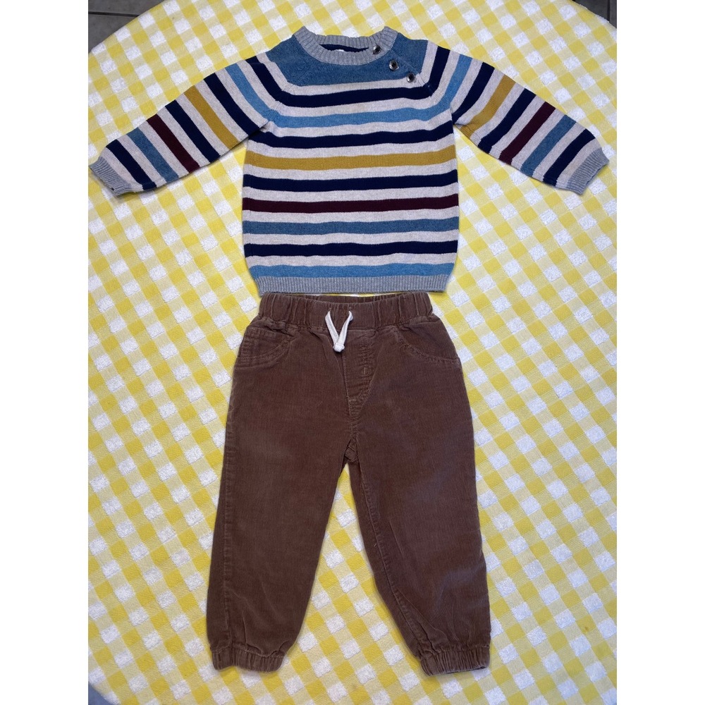 HM Striped Sweater and Carters Brown Corduroy Pants Set 12-18 Months